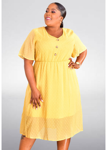 GETS OLANA- Textured Flutter Sleeve Dress