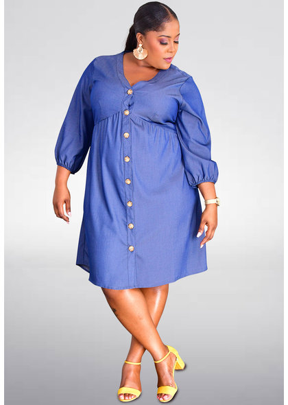 MLLE Gabrielle WILLIAM- Plus Size 3/4 Sleeve Jeans Shirt Dress