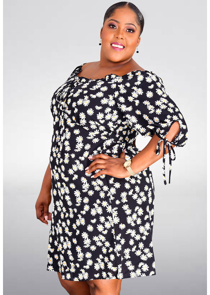 GETS OONA- Floral Print Three Quarter Sleeves Dress