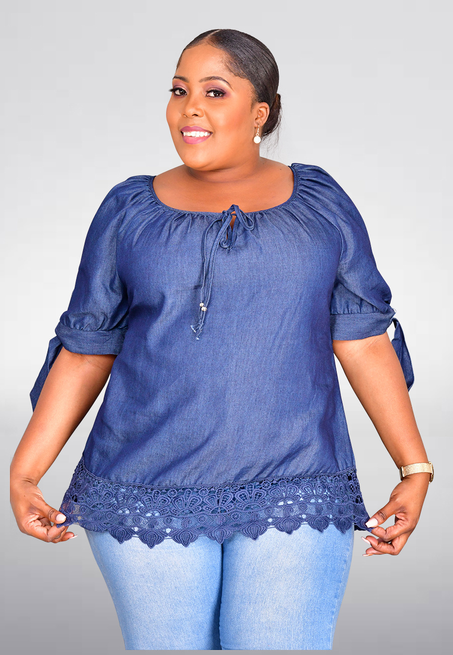 VERLO- Tie Sleeve Top with Keyhole 