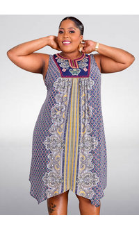 FALUDA- Plus Size Printed Dress with Embroidery Top