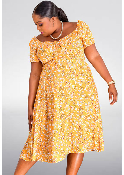 GETS OJAN-Plus Size Floral Print Short Sleeve Dress