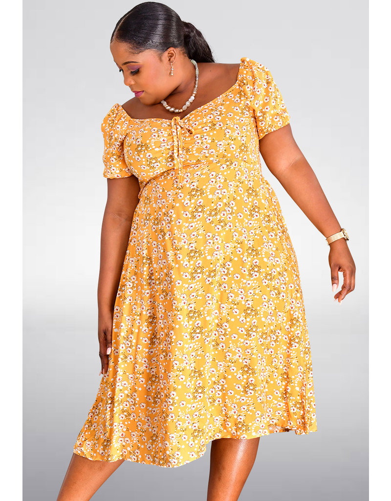 GETS OJAN-Plus Size Floral Print Short Sleeve Dress