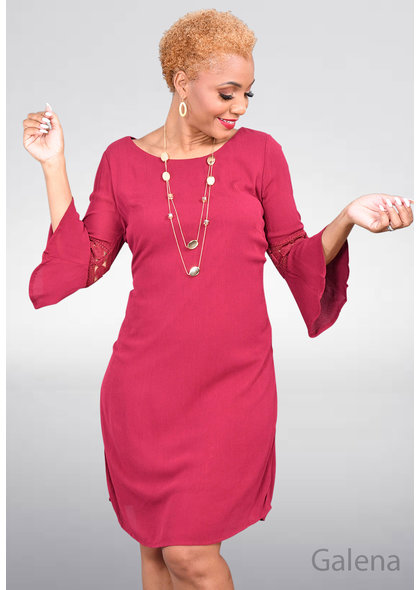 GALENA- Soild 3/4 Bell Sleeve Dress