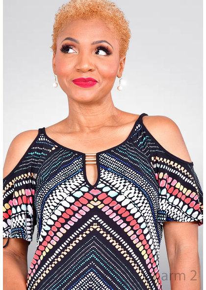 ICHARM- Printed Cold Shoulder Cut Out Dress