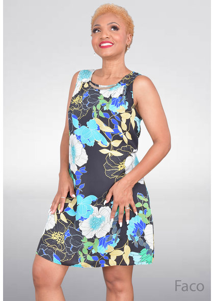 A U W FACO- Sleeveless Floral Print Dress
