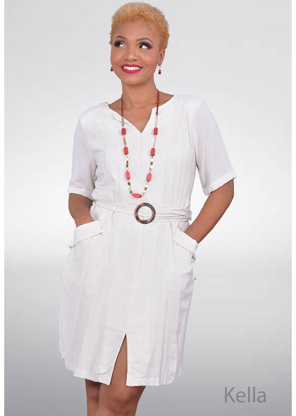KELLA- Split Neck Dress with Sleeves
