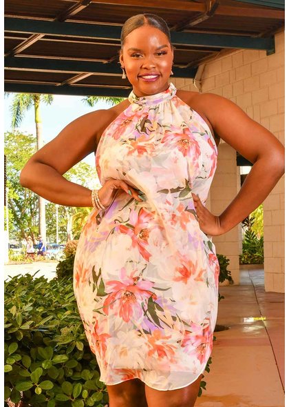Ignite Evenings FAREN-Sleeveless Mock Neck Floral Dress