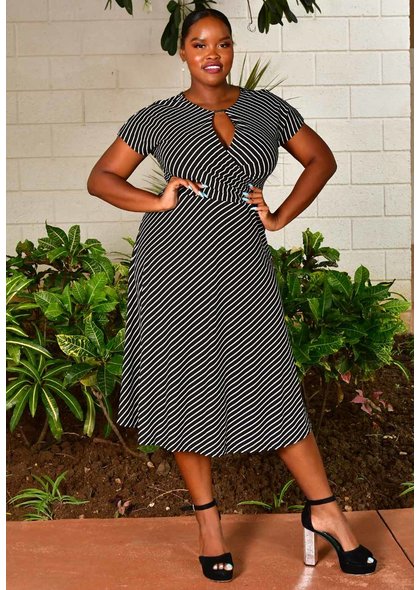 Sandra Darren ILEO- Striped Faux Wrap Dress