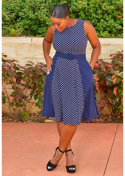 RANDO- Polka Dot Fit and Flare Dress