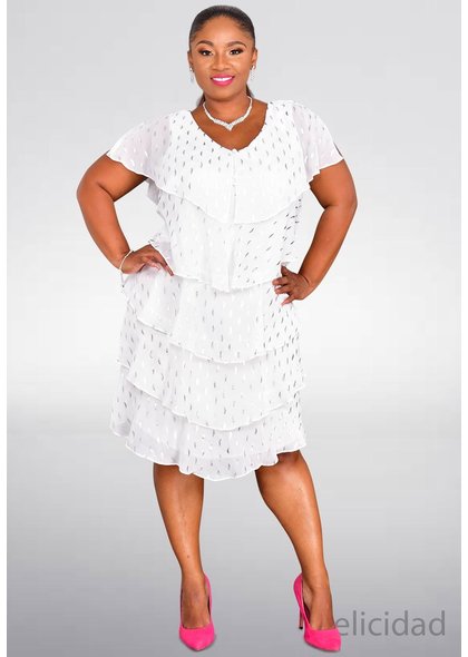 FELICIDAD- Foil Short Sleeve Shutter Dress