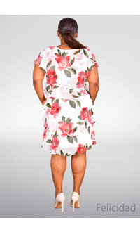 Ignite Evenings FELICIDAD- Plus Size Floral Layered Dress with Broach