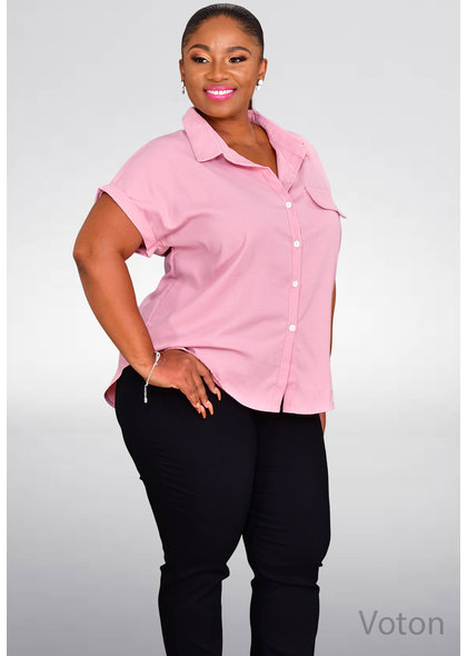 ARIA VOTON- Plus Size Cuff Sleeve Top with Pockets