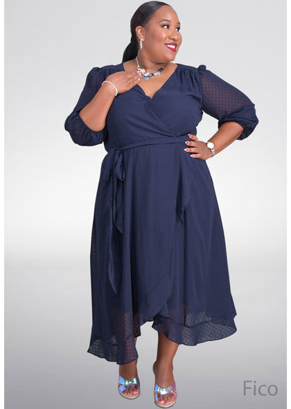 FICO- Plus Size Balloon Sleeve Wrap Dress - Harmonygirl.com