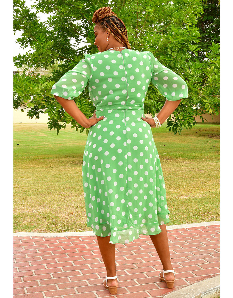 Maison Tara FICO- Plus Size Balloon Sleeve Polka Dot  Dress