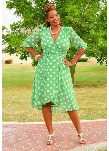 FICO- Plus Size Balloon Sleeve Polka Dot Dress - Harmonygirl.com