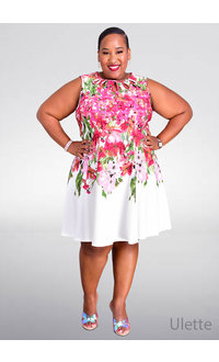 ULETTE- Plus Size Floral Armhole Fit & Flare Dress