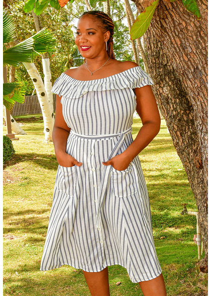 Violet Weekend KIMRON- Stripped Off the Shoulder Dress
