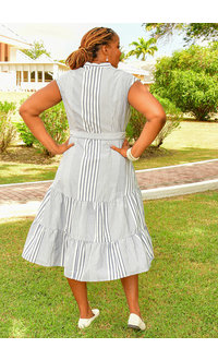 Maison Tara KITRA- Plus Size Striped Button Down Dress