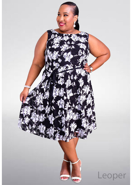 LEOPER- Plus Size Printed Fit and Flare Dress