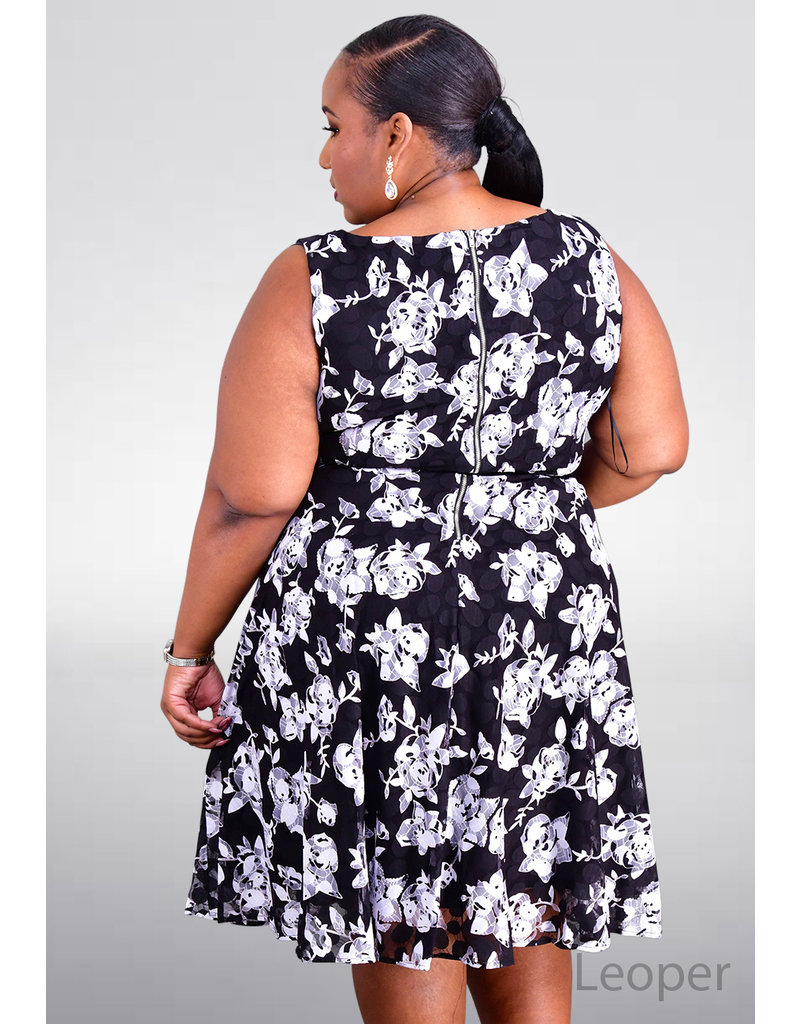 LEOPER- Plus Size Printed Fit and Flare Dress