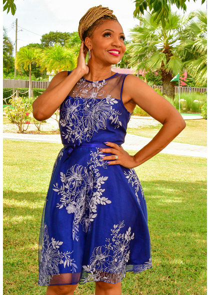 MAGIE- Lace overlay Fit and Flare Dress