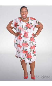 Ignite Evenings FELICIDAD- Plus Size Floral Layered Dress with Broach