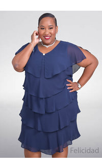 FELICIDAD- Plus Size Layered Dress with Broach