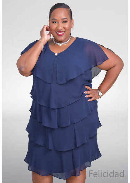 FELICIDAD- Plus Size Layered Dress with Broach