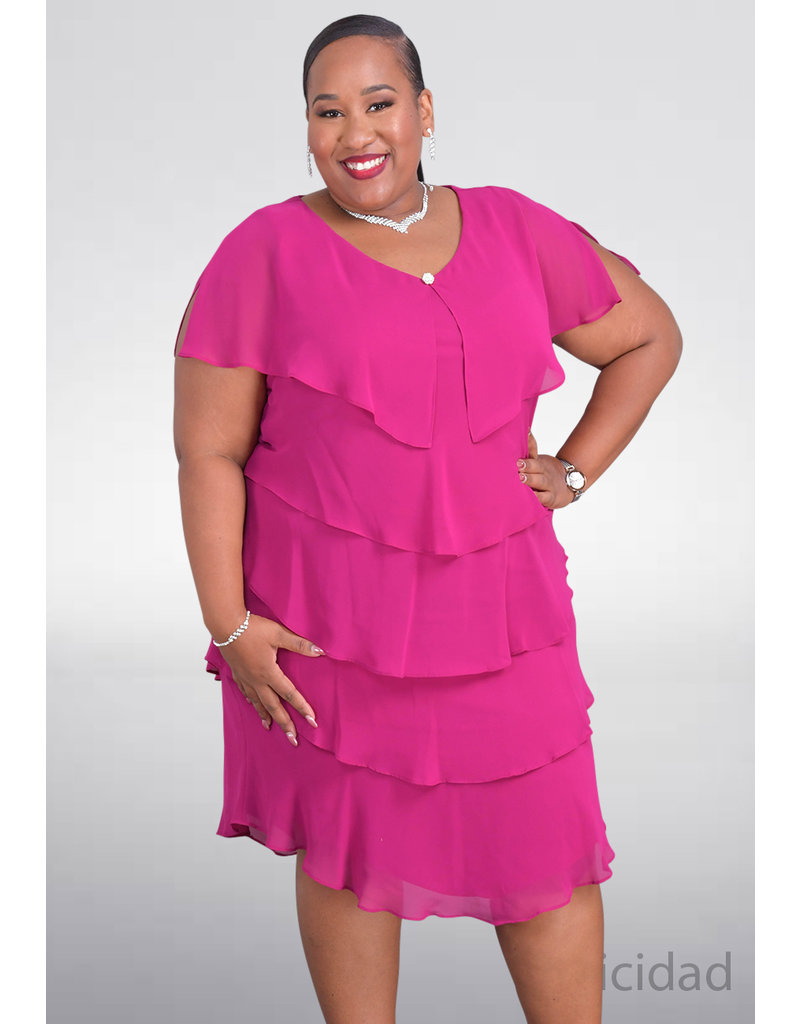 FELICIDAD- Plus Size Layered Dress with Broach