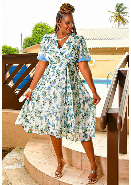 FFION- Plus Size Printed Fit and Flare Dress