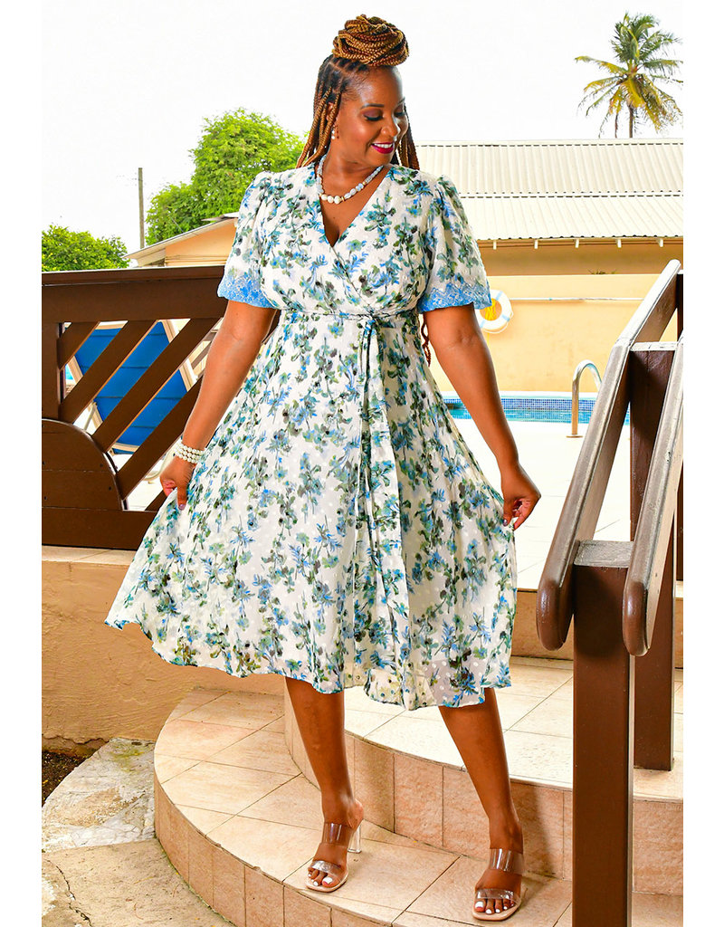 FFION- Plus Size Printed Fit and Flare Dress
