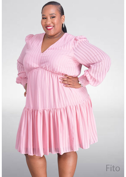 Maison Tara FITO- Plus Size Tiered Three Quarter Sleeve Dress