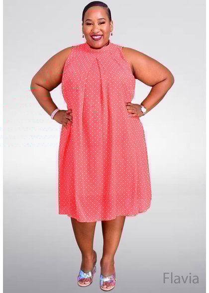 Signature FLAVIA- Plus Size Polka Dot Dress with Overlay