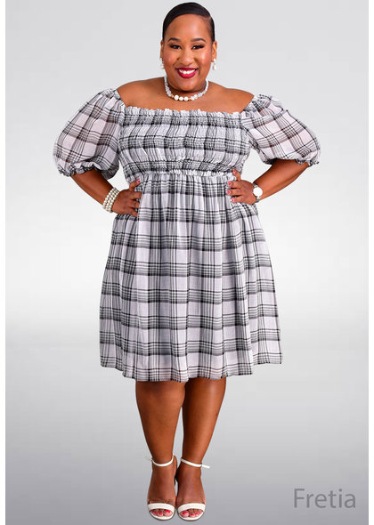 Maison Tara FRETIA- Plus Size Off The Shoulder Dress with Smocking Details