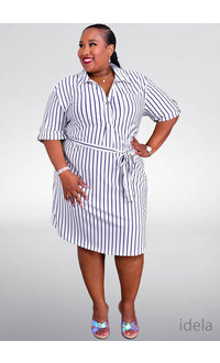 MLLE Gabrielle IDELA- Plus Size Stripe Cuff Sleeve Dress with Pocket