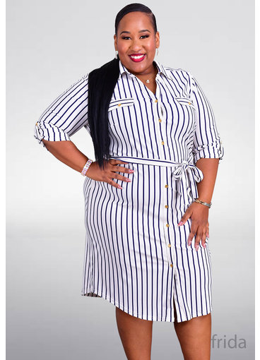 MLLE Gabrielle IFRIDA- Plus Size Striped Shirt Dress