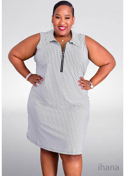 MLLE Gabrielle IHANA-Plus Size Striped Sleeveless Dress with Exposed Zip