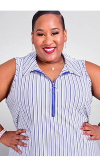 MLLE Gabrielle IHANA-Plus Size Striped Sleeveless Dress with Exposed Zip