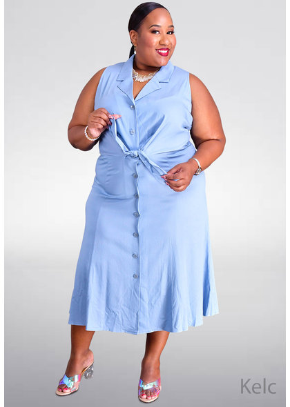 KELC- Plus Size Sleeveless Button Down Dress