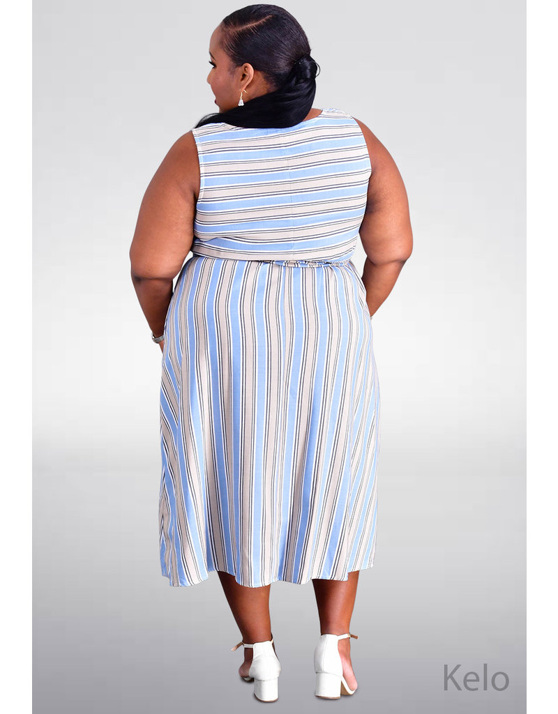 52SEVEN KELO- Plus Size Stripe Armhole Dress with Band