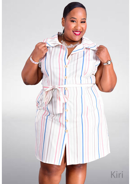 ARIA KIRI- Striped Dress with Collar