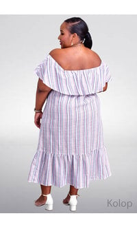 ARIA KOLOP- Plus Size Off the Shoulder Stripe Dress