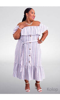 ARIA KOLOP- Plus Size Off the Shoulder Stripe Dress