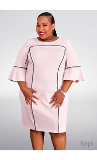 Sandra Darren RAPI- Plus Size 3/4 Sleeve Round Neck Dress