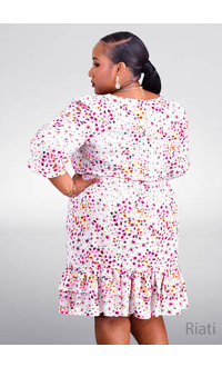 RIATI- Plus Size Printed Dress with Smocking Details