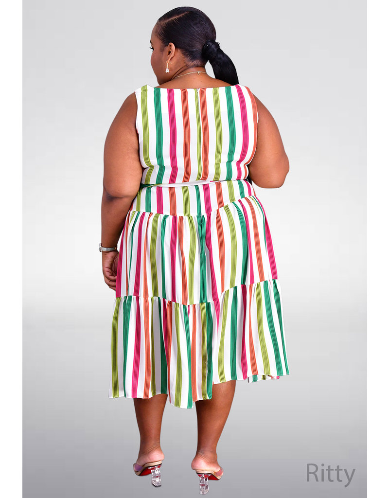 Maison Tara RITTY- Plus Size Striped Midi Length Dressy