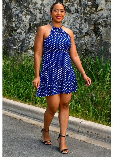 GETS OSWIM- Hi-Neck Polka Dot Dress