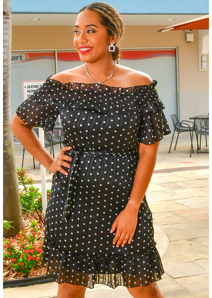 GETS OMIR- Polka Dot Shift Dress with Ruffle Trim