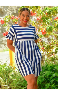 GETS ODELLA- Stripe Short Sleeve Dress with Frill